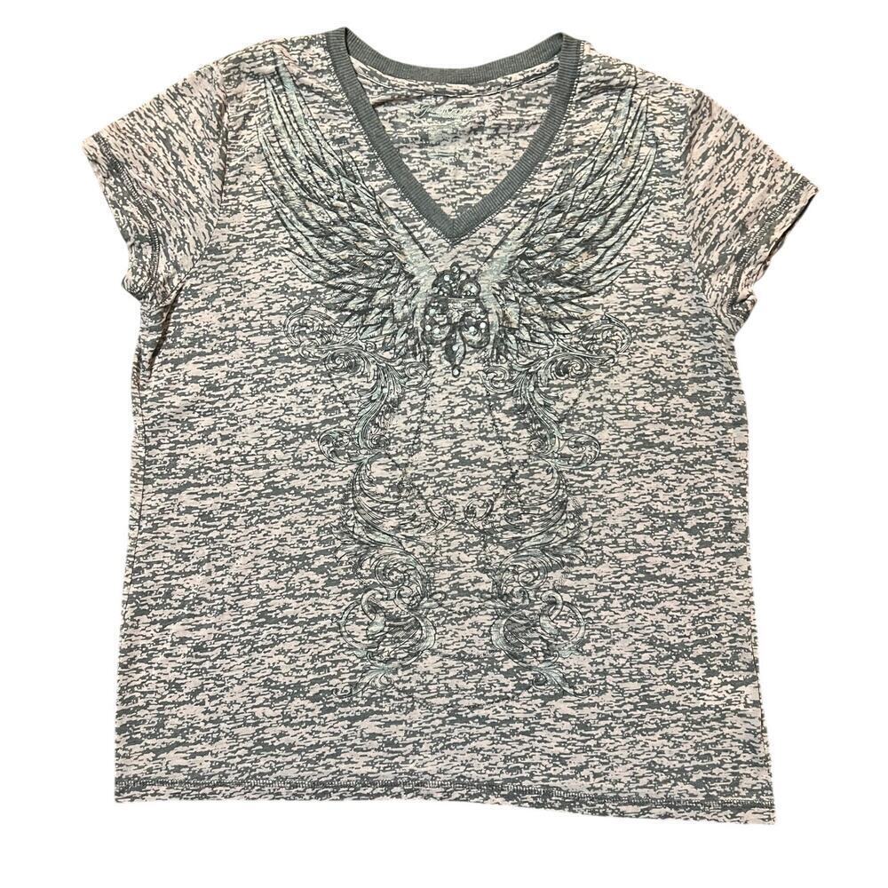 Green Source Fairy Grunge Burnout Rhinestone Graphic Top Size XL